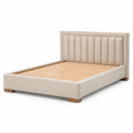 Polsterbett 160 × 200 cm, Beige, Gesamtmaße 215 × 170 × 110 cm, hohes gepolstertes Kopfteil und Holzlattenrost