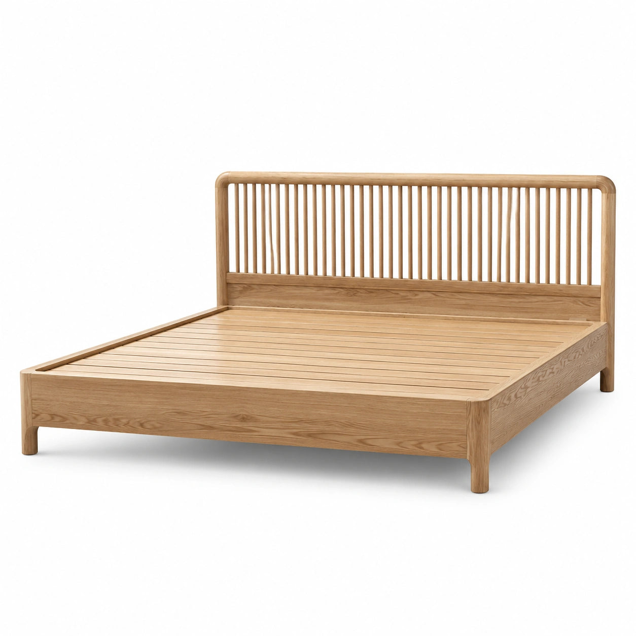 Holzbett in Hellbraun mit Lattenrost und Stabkopfteil, Liegefläche 180 × 200 cm, Gesamtmaß 215 × 190 × 110 cm