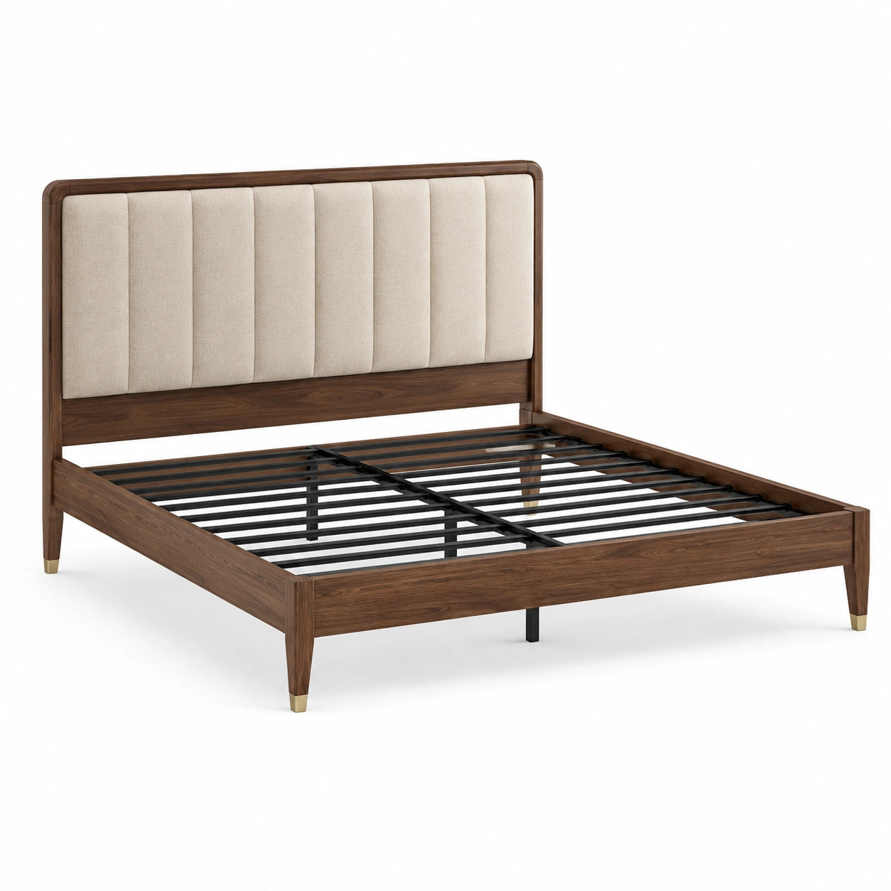 Polsterbett 160 × 200 cm, Gesamtmaß 169 × 215 × 115 cm, Dunkelbraun und Beige, mit Metalllattenrost
