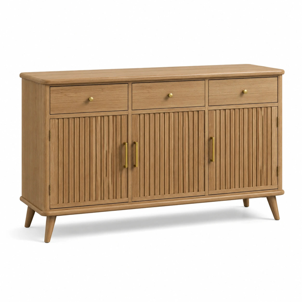 Sideboard aus Holzwerkstoff mit 3 Türen und 3 Schubladen, Naturbraun und Goldfarben, 150 × 40 × 85 cm