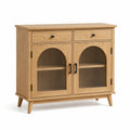 Sideboard in Natur und Schwarz, 100 × 40 × 100 cm, mit 2 Türen, 2 Schubladen und geriffeltem Glas