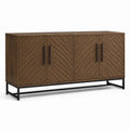 Sideboard mit 4 Türen und Fischgrätmuster, 160 × 40 × 80 cm, Braun/Schwarz
