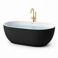Freistehende ovale Badewanne aus Sanitäracryl, 170 × 80 × 58 cm, Schwarz/Weiß, vertikal geriffelt