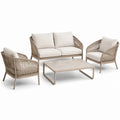 4-teiliges Garten-Loungeset in Beige und Creme mit Zweisitzer 150 × 78 × 80 cm, 2 Sesseln 74 × 78 × 80 cm und Tisch 100 × 60 × 38 cm