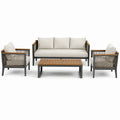 4-teiliges Gartenmöbel-Set in Creme, Anthrazit und Braun mit 3-Sitzer-Sofa 190 × 78 × 78 cm, 2 Sesseln 75 × 78 × 78 cm und Couchtisch 110 × 60 × 40 cm