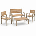 4-teiliges Gartenmöbel-Set mit Sitzbank 112 × 60 × 86 cm, 2 Armlehnstühlen und Tisch, Naturbraun/Taupe