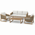 4-teiliges Gartenmöbel-Set in Braun, Creme und Grau – Dreisitzer-Sofa 190 × 78 × 78 cm, 2 Sessel 75 × 78 × 78 cm und Couchtisch 110 × 60 × 40 cm