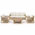 4-teiliges Gartenmöbel-Set mit Dreisitzer 203 × 82 × 78 cm, 2 Sesseln 78 × 82 × 78 cm und Rundtisch Ø 100 × 38 cm, Naturholz und Creme