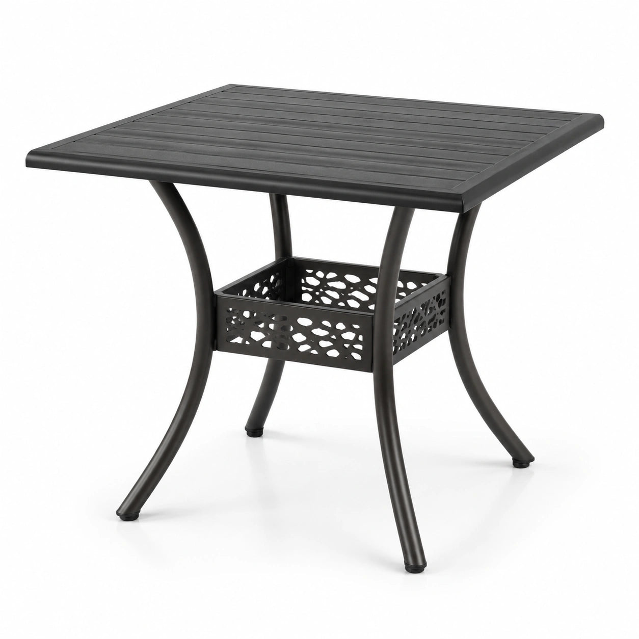 Quadratischer Metall-Gartentisch mit Ablagekorb, 60 × 60 × 55 cm, Schwarz