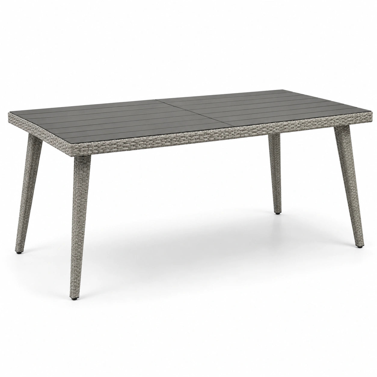 Rechteckiger Gartentisch aus Polyrattan, Kunststoff und Metall, Grau/Dunkelgrau, 150 x 90 x 74 cm