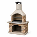 Grillkamin aus Betonwerkstein mit Rauchabzug und zwei Grillrosten, Beige/Braun/Schwarz/Silber, 110 × 65 × 220 cm
