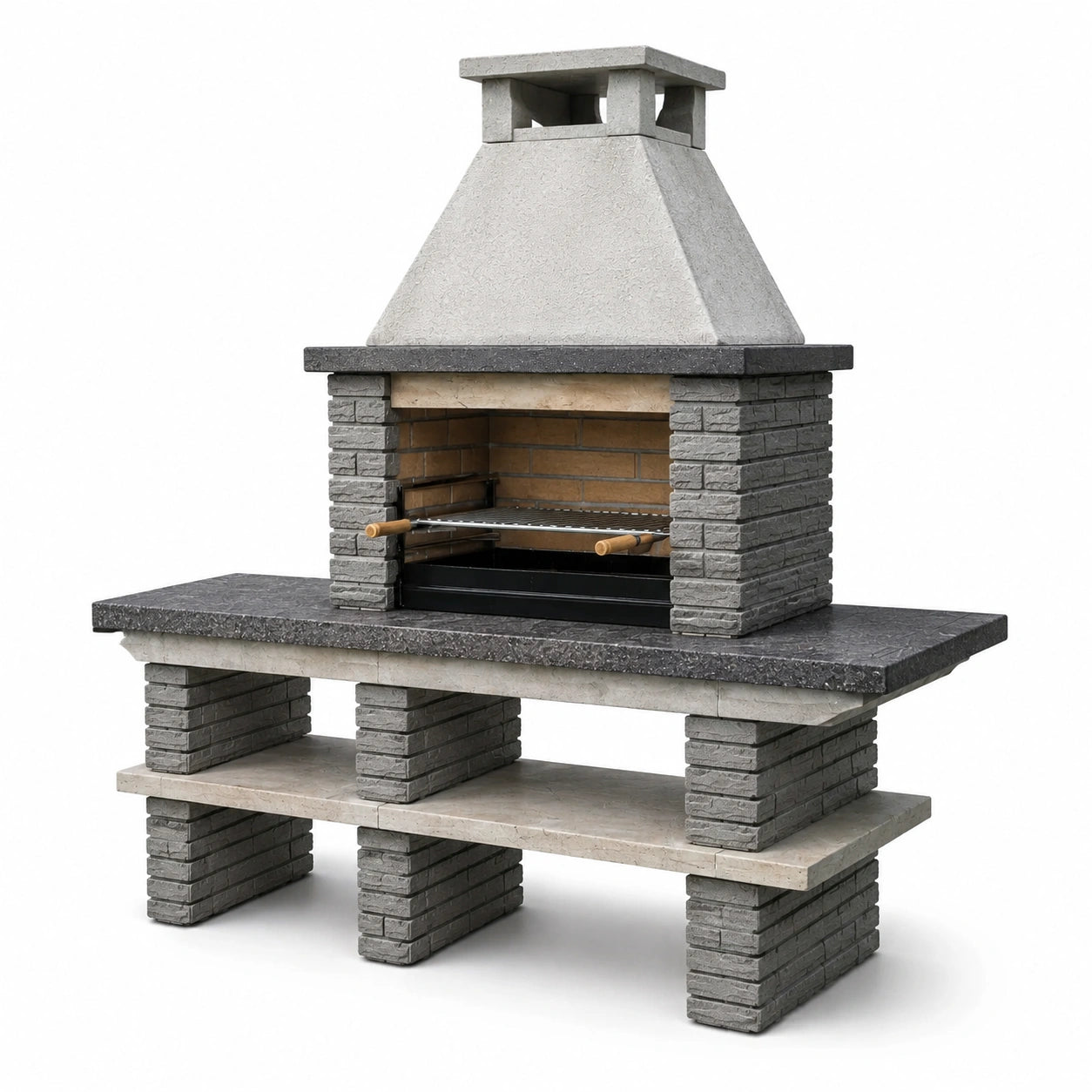 Massiver Gartengrill mit Kaminabzug, höhenverstellbarem Grillrost und Ablagen, 180 × 70 × 220 cm, Grau/Anthrazit/Beige/Braun/Schwarz