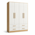 Kleiderschrank mit 4 Türen und 4 Schubladen, 160 × 50 × 200 cm, Weiß/Natur