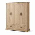 Kleiderschrank mit 4 Türen und 2 Schubladen, 200 × 60 × 210 cm, Eiche hell und Schwarz, Landhausstil
