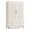 Kleiderschrank aus Holzwerkstoff, 100 × 50 × 180 cm, Cremeweiß, mit 2 Türen und 2 Schubladen