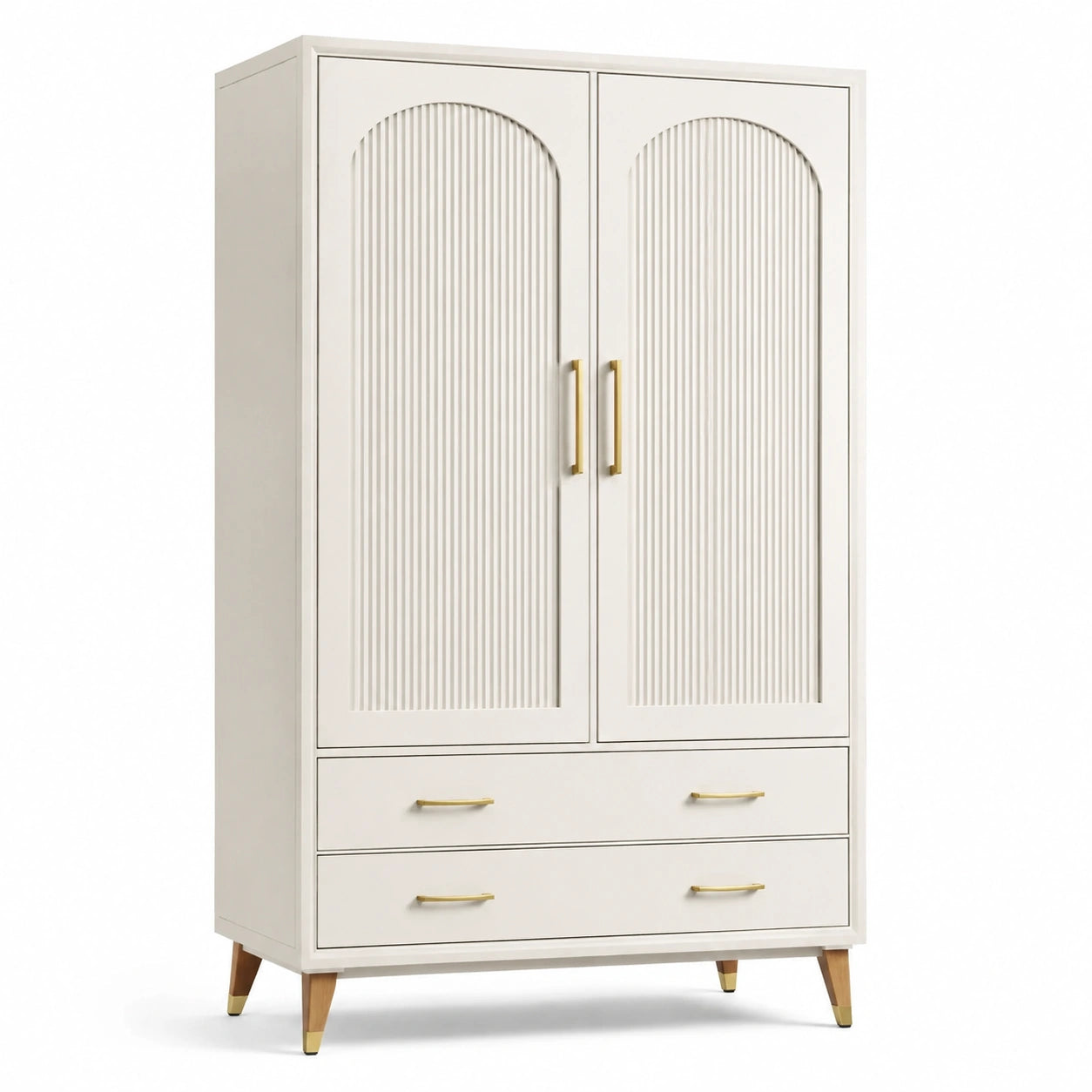 Kleiderschrank aus Holzwerkstoff, 100 × 50 × 180 cm, Cremeweiß, mit 2 Türen und 2 Schubladen
