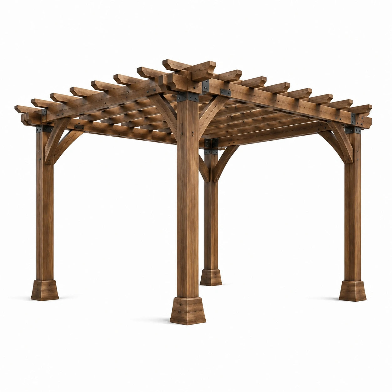 Freistehende Holzpergola 366 × 305 × 244 cm, Braun und Schwarz, mit offenem Lamellendach