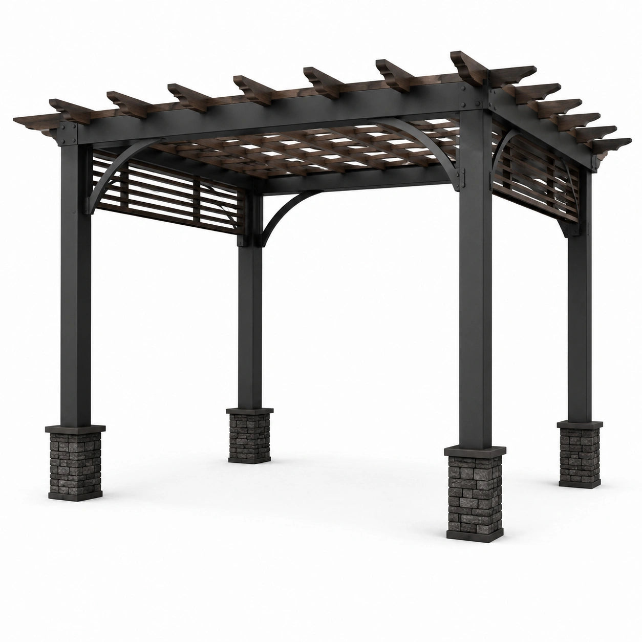 Freistehende Holzpergola mit offenem Rankdach, 400 × 300 × 290 cm, Schwarz, Dunkelbraun und Grau
