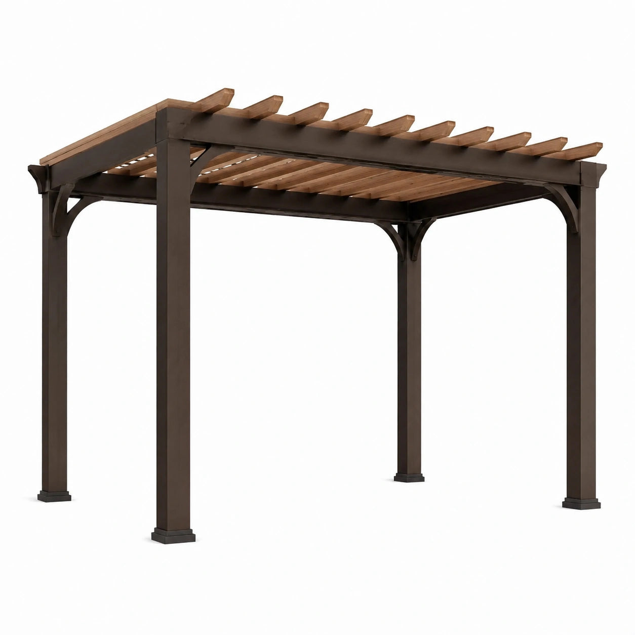 Freistehende Holzpergola 305 × 305 × 244 cm in Dunkelbraun und Braun mit offenem Lamellendach