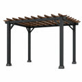 Freistehende Pergola aus Metall und Holz, 305 × 305 × 240 cm, Schwarz/Braun