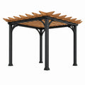 Freistehende Pergola aus Metall und Holz mit offenem Lamellendach, 300 × 300 × 240 cm, Braun/Schwarz
