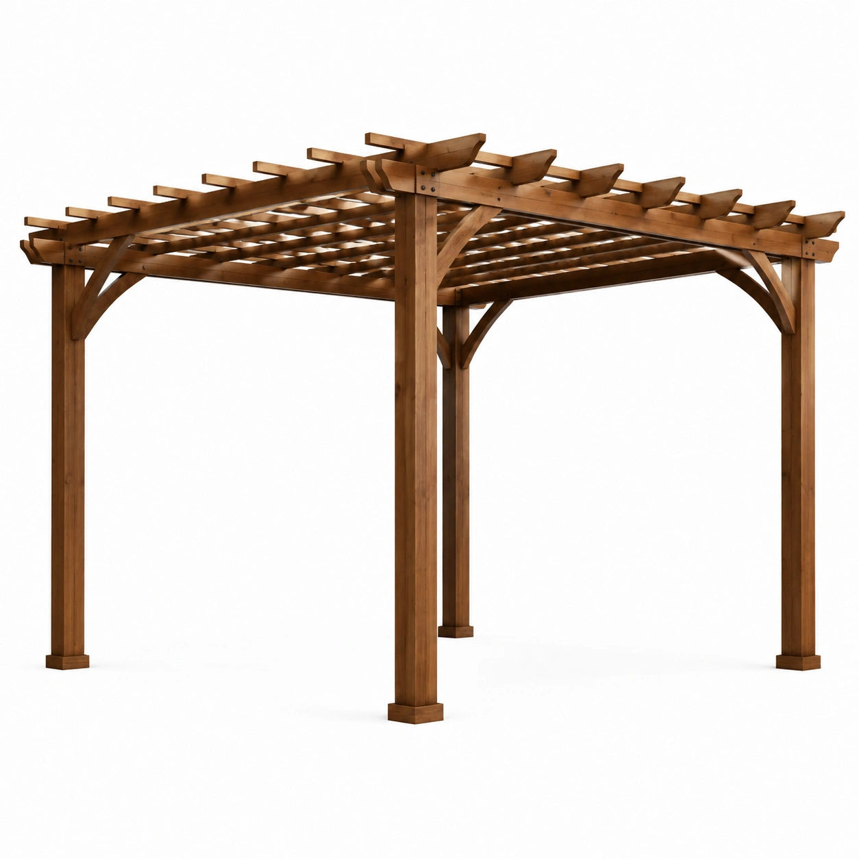 Freistehende Gartenpergola aus Holz mit offenem Gitterdach, Braun, 305 × 305 × 244 cm
